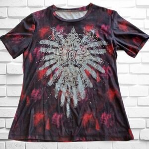Lady Noiz Women's Shirt Top Studded W/ Rhinestones, S/S Multicolor